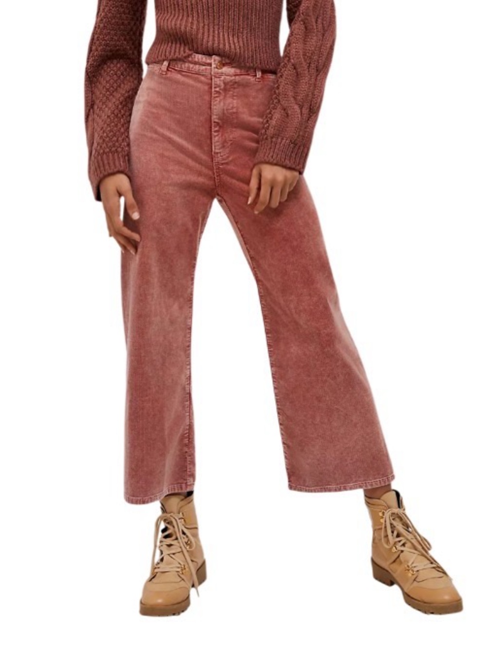 Pilcro Ultra High-Rise Cropped Wide-Leg Corduroy Pants Size 30 Dusty Rose - Picture 8 of 10